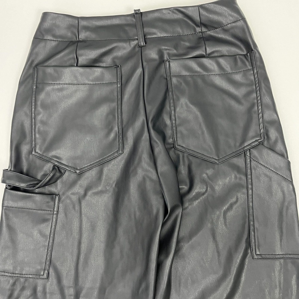 ZARA Black Carpenter Cargo Faux Leather Pants Vegan Straight Leg Size Small - Picture 9 of 15